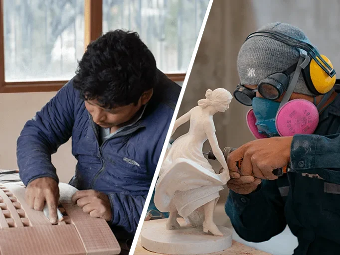 Maestri artigiani al lavoro nel laboratorio